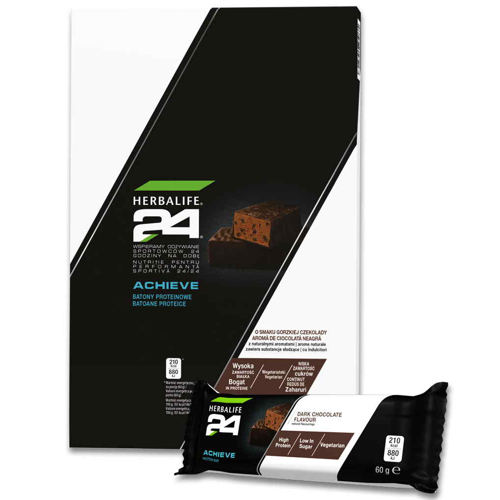 Batoane Proteice H24 Achieve cu aroma de ciocolata neagra - Cutie cu 6 batoane x 60gr